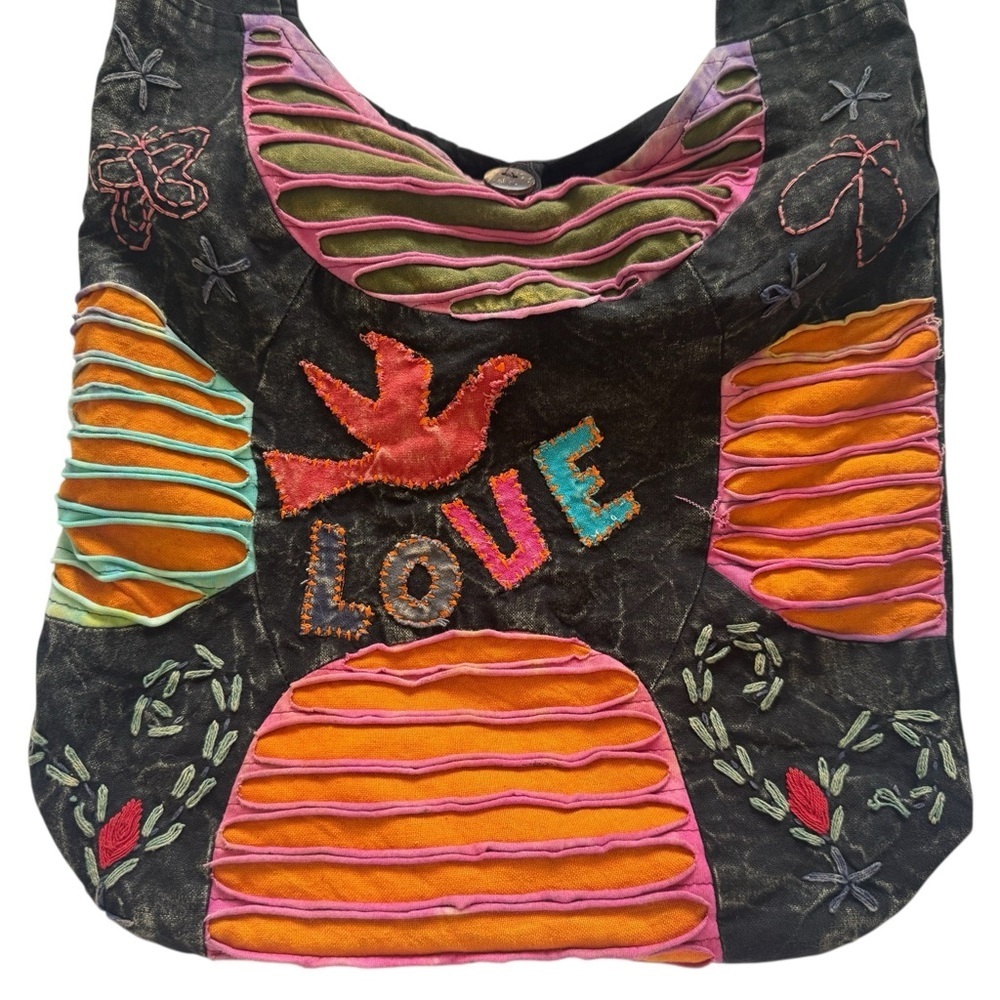 Flying High Footpath Trading Co Multicolor BOHO Hippie Cotton Crossbody Bag - Picture 5 of 13